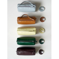 頭層牛皮圓筒包法式復古真皮腋下包手提保齡球枕頭包單肩斜後後背包女