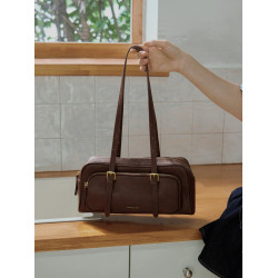 真皮波士頓包牛皮法棍包女高級復古通勤單肩手提腋下包老錢風包包