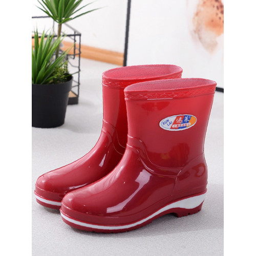 秋冬加棉中筒女雨鞋田園媽媽鞋廚房防水膠鞋防滑勞保鞋時尚女雨鞋