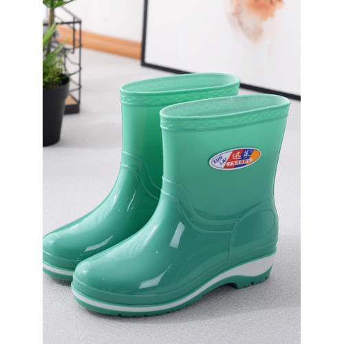 秋冬加棉中筒女雨鞋田園媽媽鞋廚房防水膠鞋防滑勞保鞋時尚女雨鞋