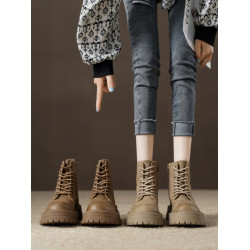 真皮復古馬丁靴女2025秋季新款單靴厚底系帶英倫風爆款工裝短靴子