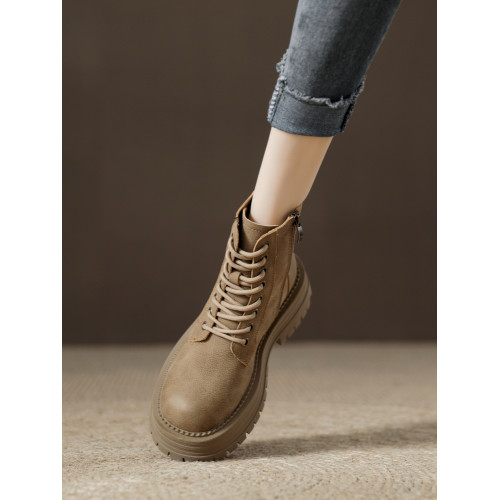 真皮復古馬丁靴女2025秋季新款單靴厚底系帶英倫風爆款工裝短靴子