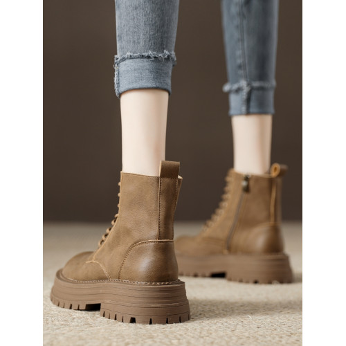 真皮復古馬丁靴女2025秋季新款單靴厚底系帶英倫風爆款工裝短靴子