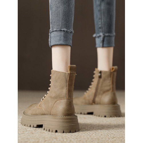 真皮復古馬丁靴女2025秋季新款單靴厚底系帶英倫風爆款工裝短靴子