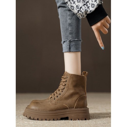 真皮復古馬丁靴女2025秋季新款單靴厚底系帶英倫風爆款工裝短靴子