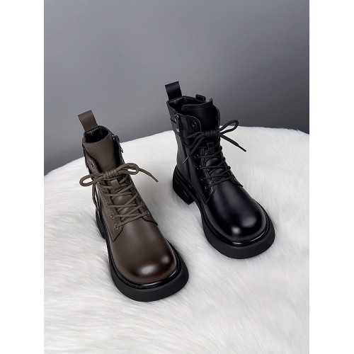 真皮厚底馬丁靴女2025新款秋冬季英倫風網紅爆款超火顯瘦加絨短靴