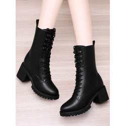 中筒粗跟馬丁靴女2026新款短靴爆款單靴冬季媽媽高跟鞋真皮棉鞋子