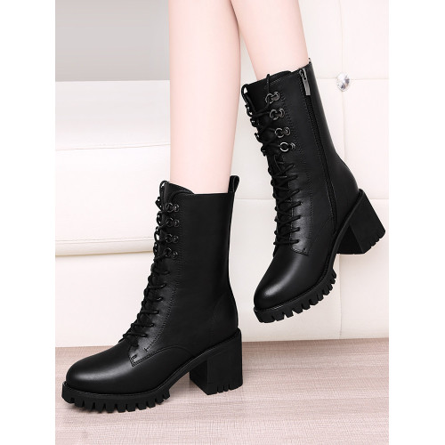 中筒粗跟馬丁靴女2026新款短靴爆款單靴冬季媽媽高跟鞋真皮棉鞋子