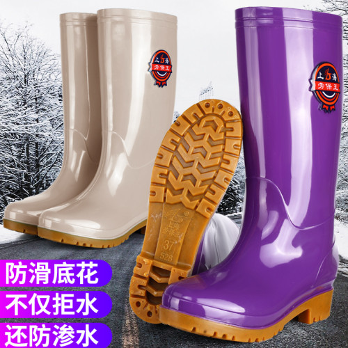 冬季加絨高筒保暖女雨鞋長筒水靴廚房牛筋底防滑膠鞋大碼勞保膠鞋