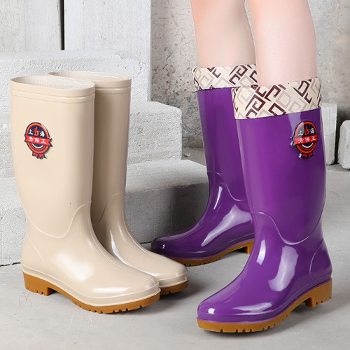 冬季加絨高筒保暖女雨鞋長筒水靴廚房牛筋底防滑膠鞋大碼勞保膠鞋