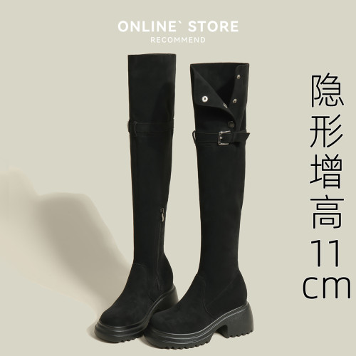 網紅復古西部牛仔靴女秋冬過膝長筒靴加絨內增高厚底兩穿騎士靴子 網紅復古西部牛仔靴女秋冬過膝長筒靴加絨內增高厚底兩穿騎士靴子