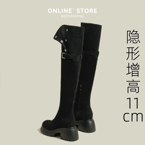 網紅復古西部牛仔靴女秋冬過膝長筒靴加絨內增高厚底兩穿騎士靴子 網紅復古西部牛仔靴女秋冬過膝長筒靴加絨內增高厚底兩穿騎士靴子