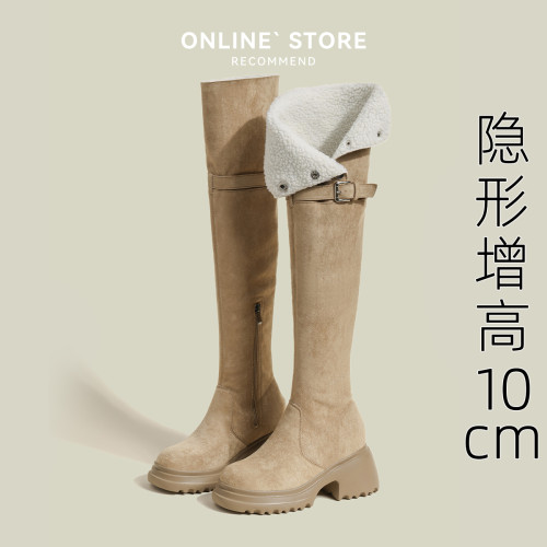 網紅復古西部牛仔靴女秋冬過膝長筒靴加絨內增高厚底兩穿騎士靴子 網紅復古西部牛仔靴女秋冬過膝長筒靴加絨內增高厚底兩穿騎士靴子