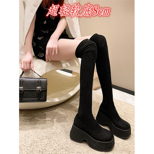 2025歐洲站秋冬新款松糕厚底增高顯瘦彈力過膝靴馬丁靴長靴子女潮