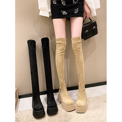 2025歐洲站秋冬新款松糕厚底增高顯瘦彈力過膝靴馬丁靴長靴子女潮