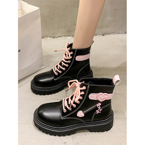 甜酷厚底馬丁靴女2025春秋新款英倫風靴子系帶圓頭百搭網紅小短靴