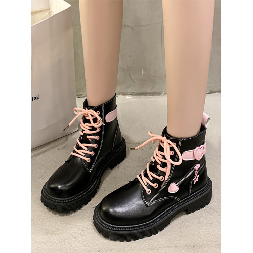 甜酷厚底馬丁靴女2025春秋新款英倫風靴子系帶圓頭百搭網紅小短靴