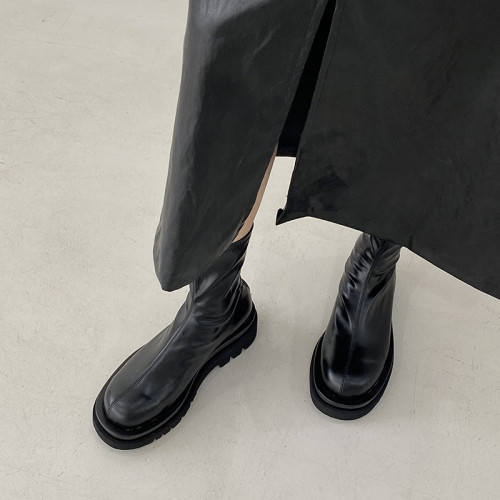 厚底馬丁靴子女2025早秋新款松糕增高顯瘦短靴中筒黑色甜酷彈力靴