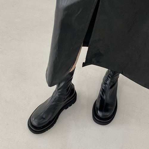 厚底馬丁靴子女2025早秋新款松糕增高顯瘦短靴中筒黑色甜酷彈力靴