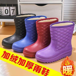 雨鞋女士冬季加絨防滑加厚保暖防油防水鞋雨靴厚底膠鞋中筒大棉鞋
