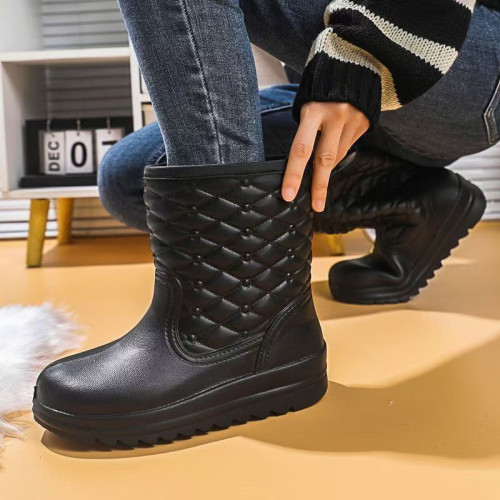 雨鞋女士冬季加絨防滑加厚保暖防油防水鞋雨靴厚底膠鞋中筒大棉鞋