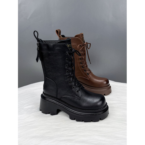 真皮馬丁靴女高跟厚底增高秋冬加絨棉靴流行爆款雙拉鍊英倫中筒靴 真皮馬丁靴女高跟厚底增高秋冬加絨棉靴流行爆款雙拉鍊英倫中筒靴