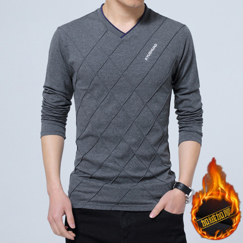 2025款秋冬男士繙領長袖T恤貼身純棉加絨內穿搭深灰色打底小衫5XL