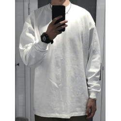 重磅260g內搭白t男生純棉長袖寬鬆大碼美式西海岸收口袖上衣體恤