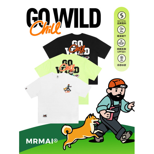 MRMAI CHILL系列夏季去野柴犬印花黑白涼感速乾寬鬆圓領短袖T恤