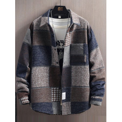 長袖格子襯衫男春秋季新款港風夾克外套男潮牌青少年寬鬆休閒襯衣