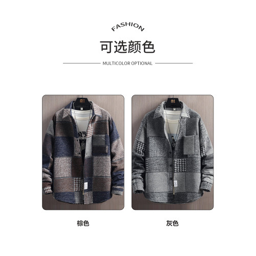 長袖格子襯衫男春秋季新款港風夾克外套男潮牌青少年寬鬆休閒襯衣