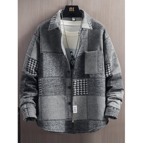 長袖格子襯衫男春秋季新款港風夾克外套男潮牌青少年寬鬆休閒襯衣