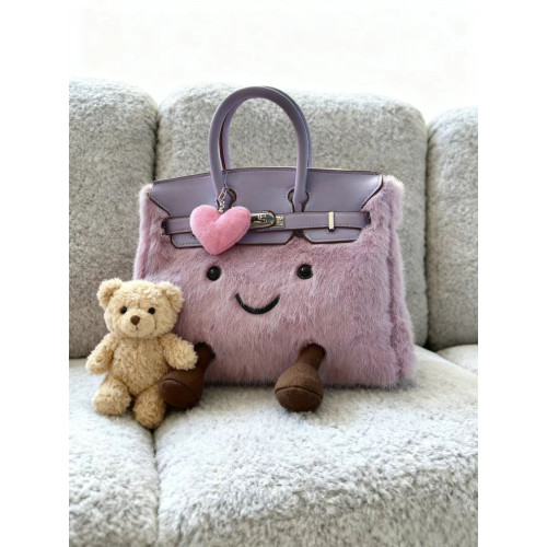 ZRVR新款冬天小挎包bk小精靈毛絨鉑金包凱莉包女大容量單肩托特包