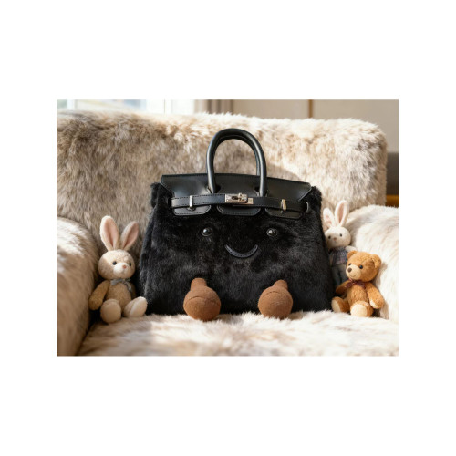 ZRVR新款冬天小挎包bk小精靈毛絨鉑金包凱莉包女大容量單肩托特包