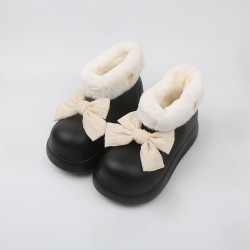 SUNNY COLOR蝴蝶結防水雪地靴女冬季2025新款厚底加絨棉雨靴棉靴