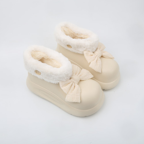 SUNNY COLOR蝴蝶結防水雪地靴女冬季2025新款厚底加絨棉雨靴棉靴