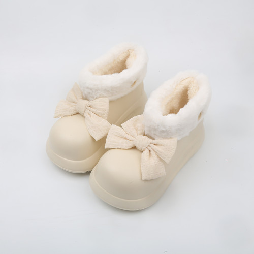 SUNNY COLOR蝴蝶結防水雪地靴女冬季2025新款厚底加絨棉雨靴棉靴