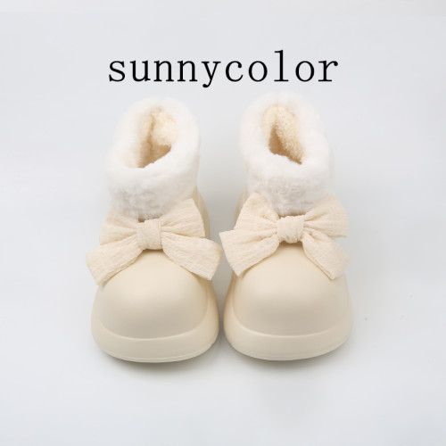 SUNNY COLOR蝴蝶結防水雪地靴女冬季2025新款厚底加絨棉雨靴棉靴