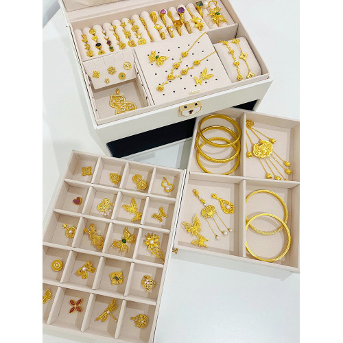 高檔黃金首飾收納盒帶鎖大容量耳環項鍊珠寶精緻手飾品首飾盒子