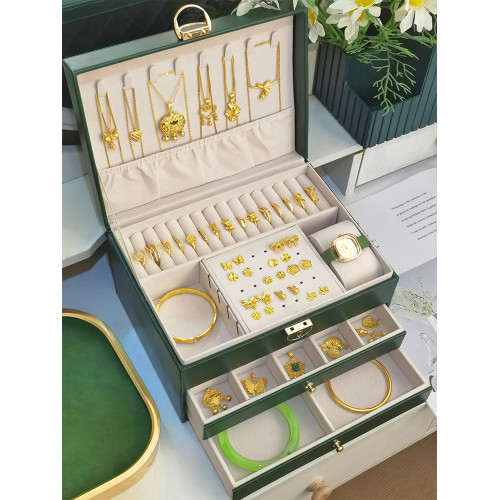 高檔黃金首飾收納盒帶鎖大容量耳環項鍊珠寶精緻手飾品首飾盒子