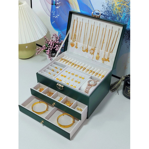 高檔黃金首飾收納盒帶鎖大容量耳環項鍊珠寶精緻手飾品首飾盒子