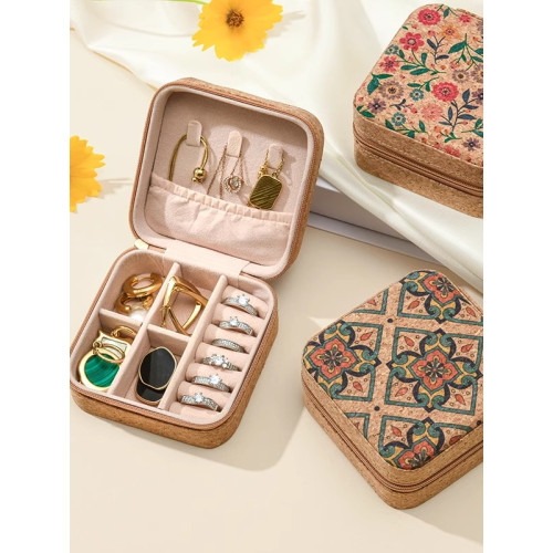 歐洲「設計師」MIHMILY 復古可攜式旅行首飾盒輕奢軟木珠寶收納盒