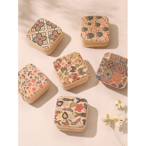 歐洲「設計師」MIHMILY 復古可攜式旅行首飾盒輕奢軟木珠寶收納盒