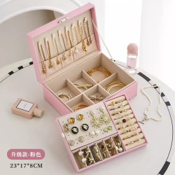 首飾收納盒多層大容量耳環釘戒指項鍊防氧化高檔手飾品盒帶鎖帶蓋