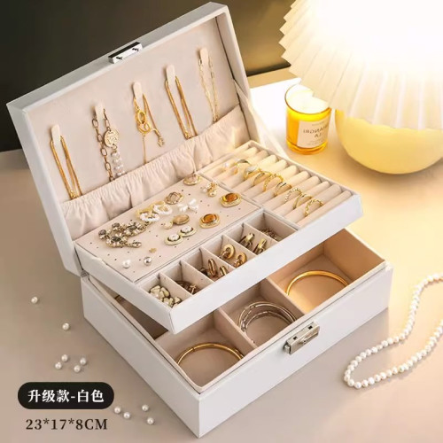 首飾收納盒多層大容量耳環釘戒指項鍊防氧化高檔手飾品盒帶鎖帶蓋