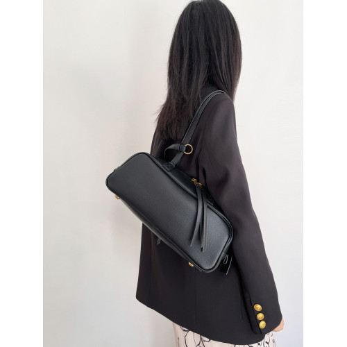 小衆中古頭層牛皮保齡球包包多口袋托特包簡約百搭手提單肩大包女