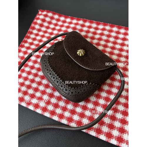 磨砂頭層牛皮卡包口紅包耳機包秋冬新復古簡約時尚斜背迷你小廢包