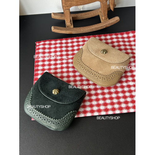 磨砂頭層牛皮卡包口紅包耳機包秋冬新復古簡約時尚斜背迷你小廢包