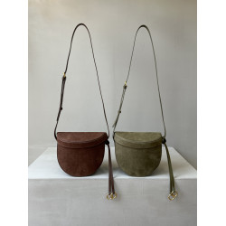 特價麂皮磨砂牛皮盒子包真皮裝飾馬鞍包半月包高級感單肩斜後後背包女