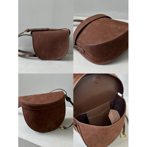 特價麂皮磨砂牛皮盒子包真皮裝飾馬鞍包半月包高級感單肩斜後後背包女